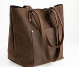 Oil Pull Brown Leather Tote Bag - SALE