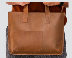 Unisex Tan Brown Oil Pull Leather Laptop bag