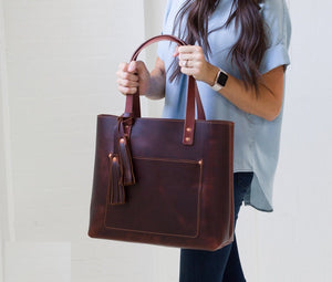 Oil Pull Brown Leather Tote Bag - SALE